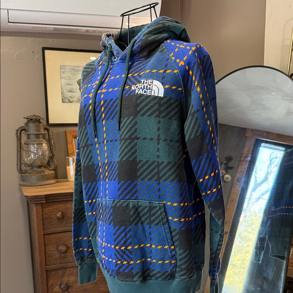 The North Face Blue and Green Plaid  Hoodie - Picture 4 of 6